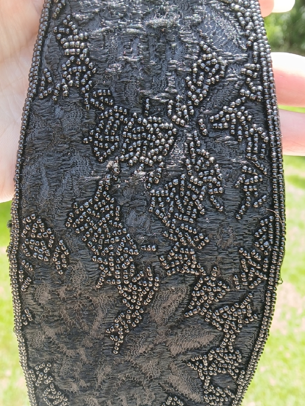 vintage black beaded belt,velvet, Beaded. wide sash or cummerbund-style piece.